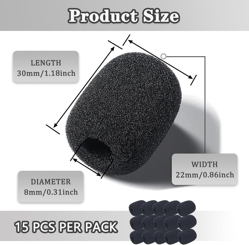 Mecefeno Headset Microphone Covers Foam, Lapel Headset Microphone Windscreen Sponge Foam Microphone Windscreen Mini Foam Cover for Variety of Headset Microphone Noise Reduction - 15 pack - Image 2
